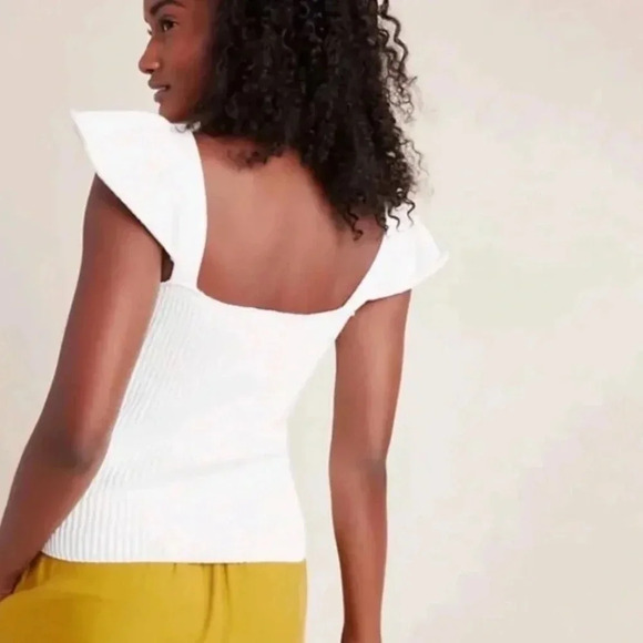 Anthropologie Knit Sweater Tank Top Sz XS Button Front Flutter Sleeve Ivory - Picture 3 of 10